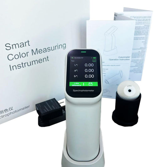 QIUSUO Handheld Color Meter Color Meter Analyzer Touch Screen Color Measurement with Accuracy 0.01 Aperture 6mm Visual Observation Method D/8 SCI for Coating Ceramic Plastic Paint Test