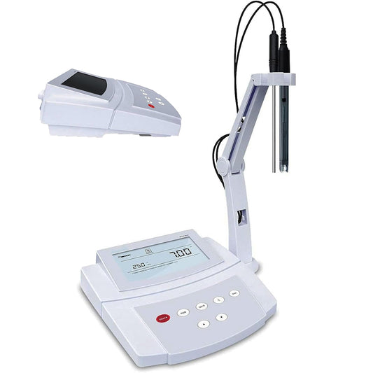 QIUSUO Benchtop pH Meter Digital pH Meters with Range -1.00 to 15.00 pH Resolution 0.01 pH Accuracy ±0.01 pH Range -1999 to 1999 mV Resolution 1 mV Accuracy ±1 mV Manual/Auto-read Measurement Endpoint 1 to 3 Points Calibration