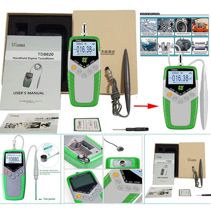 QIUSUO Handheld Gauss Meter High Precision Gaussmeter with 2% Accuracy Ultra Large Range 0 to 2400mT 0 to 24000Gs Resolution 0.01mT 0.1Gs