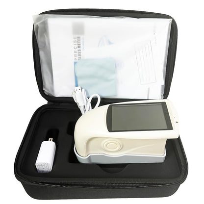 QIUSUO Portable Gloss Meter 60° Gloss Meter for Marble Granite Vitrified Polished Tile Pottery Brick and Porcelain Etc with Measuring Range 0~200GU Measuring Range 0~200GUMeasuring Time 0.5s TFT 3.5 Inch Display Measuring Area (mm) 9x15