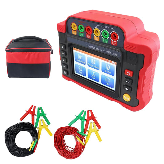 QIUSUO Transformer Turns Ratio Meter Digital TTR Tester with Variable Ratio Range 0.9-10000 5-inch Touch Screen Overload Protection 500 Groups Data Storage for Single-Phase Transformer Three-Phase Transformer Z-Type Transformer PT CT