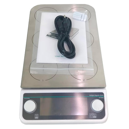 QIUSUO Multi-position Hotplate Magnetic Stirrer 6 Position Hotplate Stirrer with RPM Range 50 to 1200 RPM Number of Stirring Points 6 LCD Liquid Crystal Display 304 Stainless Steel