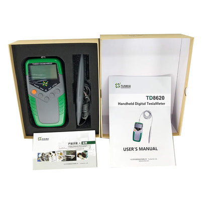 QIUSUO Tesla Meter Digital Permanent Magnet Gauss Meter with Ns Function and Metal Probe 5% Accuracy Probe 0 to 2400mT 0 to 24000Gs Resolution 0.01mT 0.1Gs