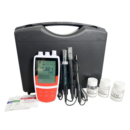 QIUSUO Portable Multi Parameter Water Quality Meter Tester with Calibration Solutions for Measuring pH ORP Ion Concentration Conductivity TDS Salinity Resistivity Dissolved Oxygen Range -2.000 to 20.000 pH Accuracy ±0.002 pH