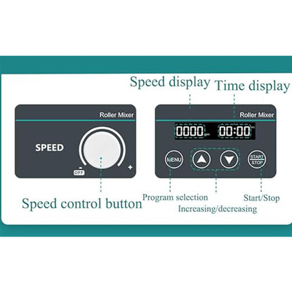QIUSUO Digital Roller Mixer 4 Rollers Roller Mixer Lab Roller Shaker with Brushless Motor Horizontal Rolling Speed 20 to 80rpm Specs φ45 to 100mm Max Capacity 1L Reagent Bottle*2/2kg