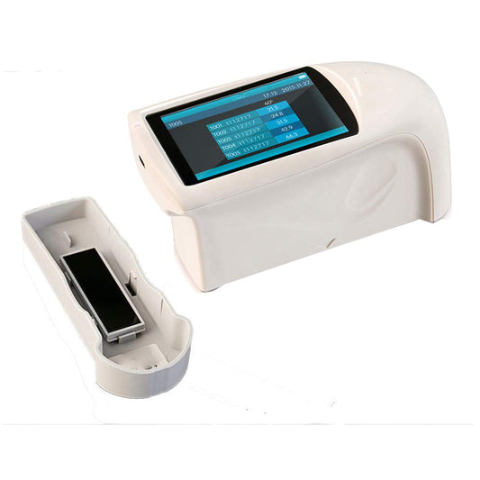 QIUSUO 60 Degree Gloss Meter Single Angle Gloss Meter with Large Touch Screen Operation Measuring Area (mm) 2*3 Measurement Range 0~1000GU Errors ±1.5 ± 1.5% Measuring Time 0.5s for Marble Granite Vitrified Polished Tile Pottery Brick and Porcelain Etc