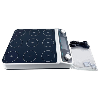 QIUSUO Digital Multi Position Magnetic Stirrer Lab Multi Point Magnetic Stirrers with Timing and Locking Function Max Stirring Volume 9 * 500 ML Plate Size 110MM Liquid Crystal Display Speed Range 50-1500 RPM Max
