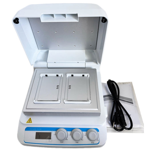 QIUSUO Digital Microplate Shaker Microplate Thermostatic Shaker  with Speed Range 100~1600rpm Sample Capacity 2 Microtiter Plates or Deep Well Plates Temperature Control Rrange RT+5℃~70℃ Control Accuracy ≤ ±0.3℃