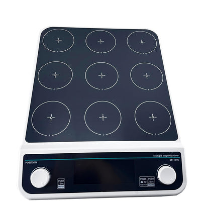 QIUSUO Digital Multi Position Magnetic Stirrer Lab Multi Point Magnetic Stirrers with Timing and Locking Function Max Stirring Volume 9 * 500 ML Plate Size 110MM Liquid Crystal Display Speed Range 50-1500 RPM Max