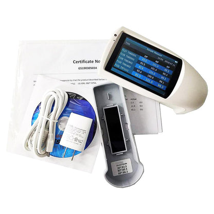 QIUSUO Tri-angle Gloss Meter Multi-Angle Gloss Meter - 20° 60° and 85° Angles with Connect to PCMeasuring Area (mm) 20°: 10x10 60°: 9x15 85°: 5x36 Errors±1.5 ± 1.5% Measuring Range 20°:0~1000GU 60°:0~1000GU 85°：0~160GU