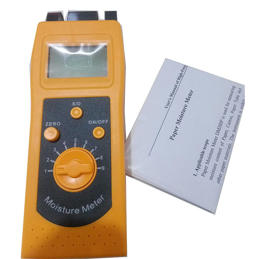 QIUSUO Handheld Paper Moisture Meter Paper Moisture Testing Machine with Manual Off at Any Time Digital Display with Back Light Measuring Range 0.00-2.00%(d) 0.0-98.0%(s) Resolution 0.1 or 0.01 for Corrugated Paper,Cartons,Paper Rolls,Etc