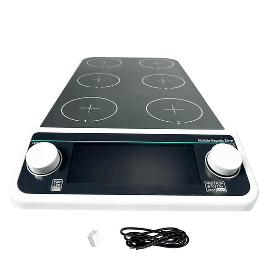 QIUSUO Multiplate Magnetic Stirrer 6 Position Magnetic Stirrers with Brushless Motor Number of Stirring Points 6 Timing 1min-19h59min Allow Ambient Temp 5-40℃ 80%RH LCD Liquid Crystal Display