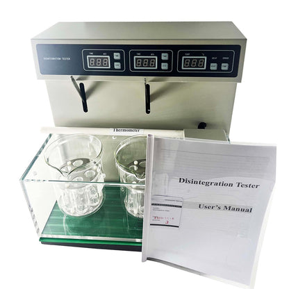 QIUSUO Tablet Disintegration Testing Instruments Disintegration Test Machine with Number of Hanging Glass Tubes 12 Flat Basket Assembly 2 Micro Water Pump Circulating Water Flow Uniform Heating System