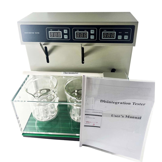 QIUSUO Tablet Disintegration Testing Instruments Disintegration Test Machine with Number of Hanging Glass Tubes 12 Flat Basket Assembly 2 Micro Water Pump Circulating Water Flow Uniform Heating System