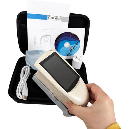 QIUSUO 20/60/85° Gloss Meters Multi-Angle Gloss Meters with Measuring Time 1.0s Division Value 0.1GU Connect to PC Display 5 Sets Of Measurement Data Save Over 5000 Data Measuring Range 20°:0~2000GU 60°:0~1000GU 85°:0~160GU