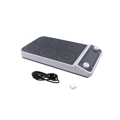 QIUSUO 6 Position Magnetic Stirrer Digital Multi Position Magnetic Stirrer with 6 * 500 ML Max Stirring Volume Plate Size 110MM Timing 1min - 19h59min LCD Display RPM 50-1500 RPM Timing and Locking Function