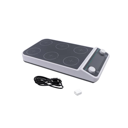 QIUSUO Multi Point Magnetic Stirrers Digital Multi Position Magnetic Stirrer with Timing Function Max Stirring Volume 6 * 500 ML Plate Size 110MM LCD Liquid Crystal Display RPM 50-1500 RPM for Laboratory