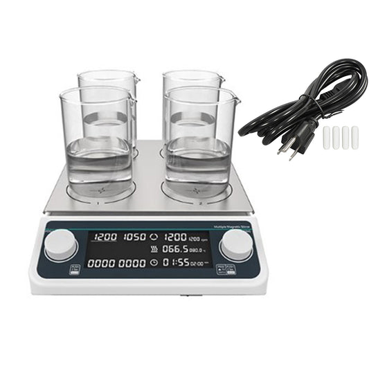 QIUSUO Digital Multi-position Hot Plate Stirrer 4 Position Hotplate Stirrer with Brushless Motor Number of Stirring Points 4 LCD Liquid Crystal Display Max Stirring Volume 4*500 MM