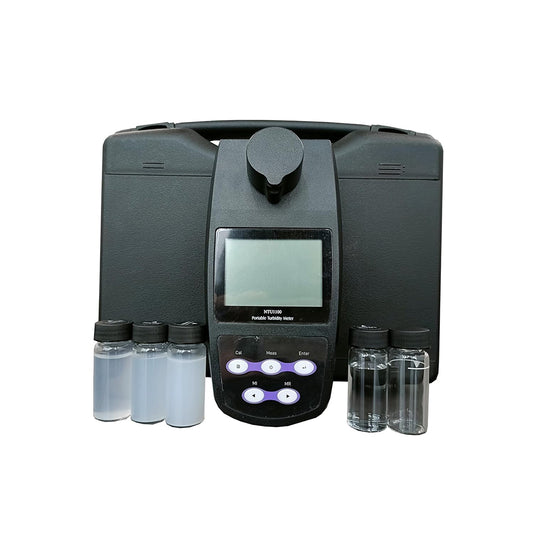QIUSUO Handheld Turbidity Meter Lab Turbidity Instrument with Range 0~1100 NTU/FNU 0~275 EBC 0~9999 ASBC 2-5 Point Calibration 100 Groups Storage USB Interface 4 PCS Calibration Solution