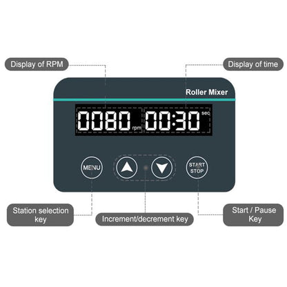 QIUSUO Lab Tube Roller Mixer Digital Tube Rollers Mixer with 8 Rollers Horizontal Rolling Brushless Motor Specs φ6-34mm Timing 1min-23h59min Max Capacity 2*50ml Centrifuge Tube/0.8kg