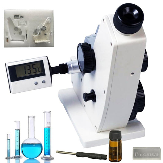 QIUSUO Lab ABBE Refractometer Monochromatic Refractometer with Refractive Index nD 1.3000-1.7000 Accuracy(nD) ±0.0002 Digital Thermometer for Sugar Food Chemical