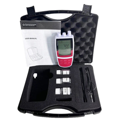QIUSUO Handheld pH Meter Portable pH and Temperature Meter with Calibration Liquids Accuracy ±0.01 pH Range -1999 to 1999 mV Manual / Auto-read Measurement Endpoint Automatic Temperature Compensation for Measure the pH Value of Sample Solution