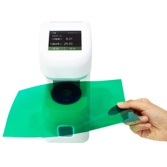 QIUSUO Portable Haze Meters Transparency Transmission Haze Meter with CIE-A CIE-C CIE-D65 Light Source  Aperture 21mm Resolution 0.1% 2.8 Inch Touch Screen High Precision High Stability Easy To Carry Touch Screen DC 5V/2A for Film Glasses Haze