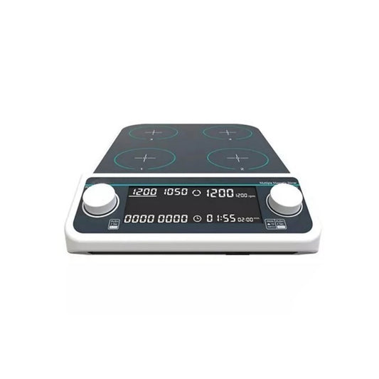QIUSUO 4 Position Magnetic Mixer Multi Position Magnetic Stirrer with Max Stirring Volume 4*500 ML Timing 1min - 19h59min Number of Stirring Points 4 Allow Ambient Temp 5-40℃ 80%RH LCD Liquid Crystal Display
