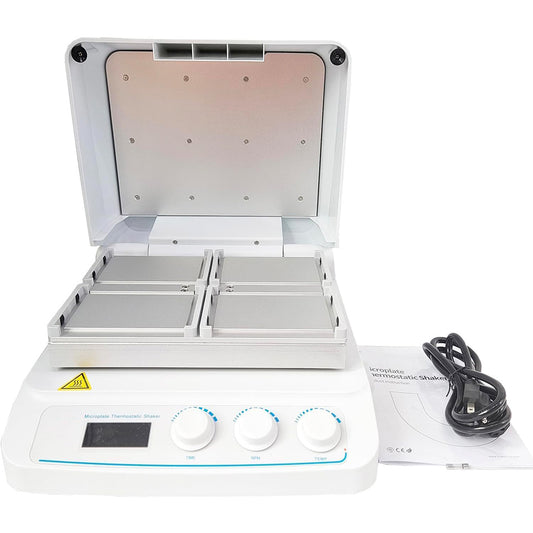 QIUSUO Thermo Microplate Shaker Microplate Thermoshaker with Capacity 4 Enzyme Plates or Deep Well Plates Speed Range 300 to 1350rpm Heating Film Temperature Control Range RT+5~70°C