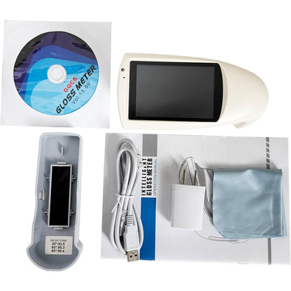QIUSUO Triangle Gloss Meter Triple Angle Gloss Meter with Display 5 Sets Of Measurement Data Save Over 5000 Data Measuring Range 20°:0~2000GU 60°:0~1000GU 85°:0~160GU Measuring Area (mm) 20°:10x10 60°:9x15 85°:5x36 Measuring Time 1.0s