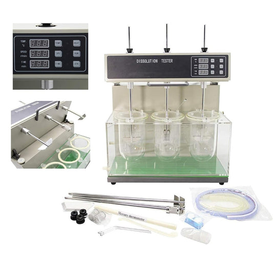 QIUSUO Tablet Dissolution Test Apparatus Tablet Dissolution Testing Instruments with Three Cups and Three Levers One Single Row Timing Range (5～900)min (6 Points) Timing Accuracy ±0.3%