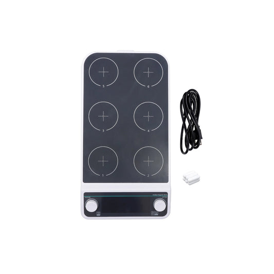 QIUSUO Multi-position Magnetic Stirrer 6 Multi Position Digital Magnetic Mixer with 6 Number of Stirring Points 6 * 500 ML Max Stirring Volume Plate Size 110MM Timing and Locking Function Liquid Crystal Display