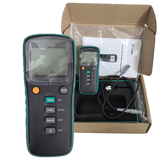 QIUSUO Handheld Fluxgate Magnetometer Weak Magnetic Field Tester with Measuring Range 0~2000μT Accuracy 1% μT mG Unit Switch USB Interface 5-Digits Display High Sensitivity High Linearity Low Drift Fluxgate Sensor