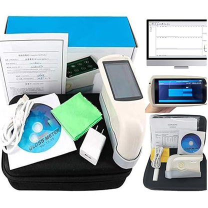QIUSUO 20/60/85° Gloss Meters Multi-Angle Gloss Meters with Measuring Time 1.0s Division Value 0.1GU Connect to PC Display 5 Sets Of Measurement Data Save Over 5000 Data Measuring Range 20°:0~2000GU 60°:0~1000GU 85°:0~160GU