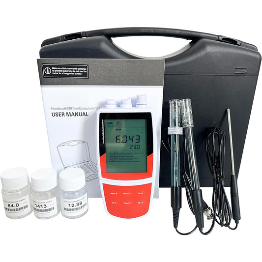 QIUSUO Multi-parameter Water Quality Meter Water Quality Monitoring with Conductivity Standard Solutions Range -2.000 to 20.000 pH for Measuring pH ORP Ion Concentration Conductivity TDS Aalinity Resistivity Dissolved Oxygen