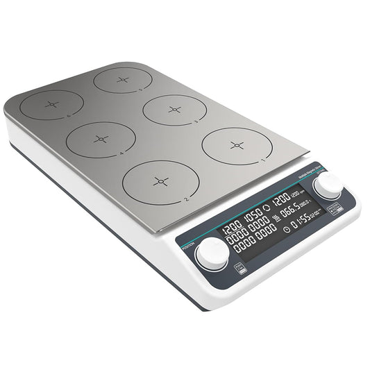 QIUSUO Multi-positions Hot Plate Stirrer 6-Place Magnetic Stirrer with Number of Stirring Points 6 Max Stirring Volume 6*500 MM Plate Material 304 Stainless Steel LCD Liquid Crystal Display