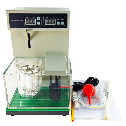 QIUSUO Single Basket Disintegration Tablet Disintegration Testing Instruments with Timing Range (1 to 900) Minutes Temperature Presetting Range (20～45)℃ Automatic Temperature Control Accuracy ±0.5℃