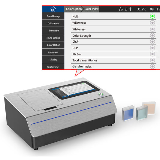 QIUSUO Liquid Spectrophotometer Benchtop Liquid Colorimeter with Integrating Sphere Size Φ40mm Rich Chromaticity Indicators Wavelength Range 360-780 nm Wavelength Interval 10nm Half Bandwidth 5nm for Liquid Chromaticity Measurement