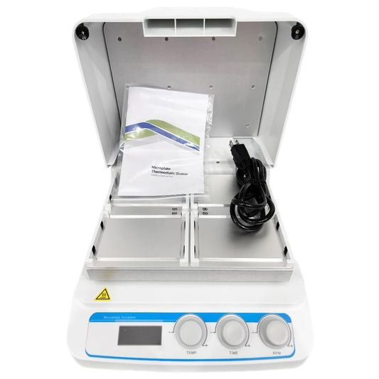 QIUSUO Microplate Shaker Digital Microplate Shaker with Capacity 4 Enzyme Plates or Deep Well Plates Speed Range 300 to 1350rpm Heating Film Brushless DC Motor Control Accuracy ≤±0.5℃