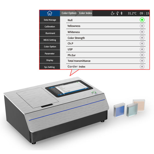 QIUSUO Liquid Spectrophotometer Liquid Colorimeter with Chroma Value within ΔE*ab 0.01 Standard Deviation within 0.05% Half Bandwidth 5nm Wavelength Range 360-780 nm Measuring Aperture Transmission Φ10mm Observer Angle 2°/10°
