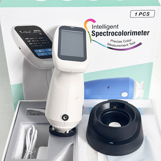 QIUSUO Portable Spectrocolorimeter Touch Screen Spectrocolorimeter with Single Aperture Φ8mm Integrating Sphere Size Φ40mm Inter-instrument Error within ΔE*ab 0.4 Displayed Accuracy 0.01 for Color Difference Quality Control in Plastic Electronics