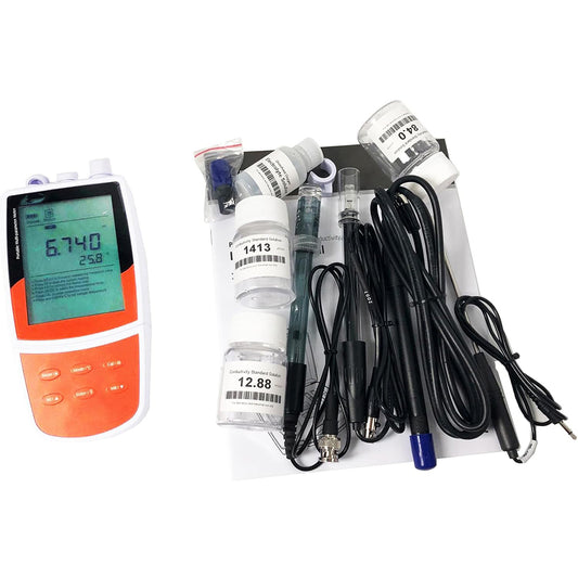 QIUSUO Multiparameter Water Quality Analyzer Portable Multi Parameter Water Quality Tester with Conductivity Standard Solutions Accuracy ±0.002 pH for Measuring pH,ORP,Ion Concentration,conductivity,TDS,salinity,resistivity And Dissolved Oxygen