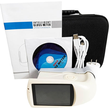 QIUSUO Triple Angle Gloss Meter 20/60/85° Gloss Meters with Measuring Range 20°:0~2000GU 60°:0~1000GU 85°:0~160GU Save Over 5000 Data Measuring Area (mm) 20°:10x10 60°:9x15 85°:5x36 Division Value 0.1GU Measuring Time 1.0s