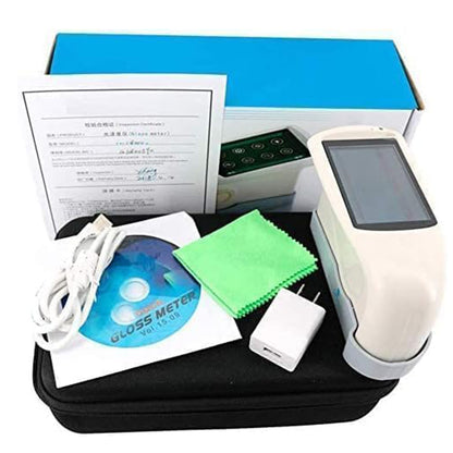 QIUSUO Triple Angle Gloss Meter 20/60/85° Gloss Meters with Measuring Range 20°:0~2000GU 60°:0~1000GU 85°:0~160GU Save Over 5000 Data Measuring Area (mm) 20°:10x10 60°:9x15 85°:5x36 Division Value 0.1GU Measuring Time 1.0s