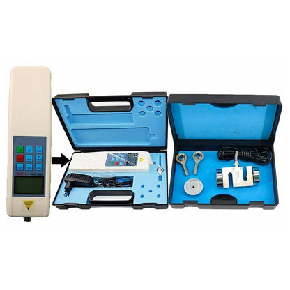 QIUSUO Digital Push Pull Force Gauge Digital Force Gauge Meter Tester Dynamometer with Peak Load Value 1000N/100kg/220Lb Inner Sensor and External Loadcell Sensor Peak Hold Function 3 Measurement Units N Kg Lb