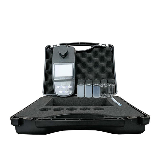 QIUSUO Turbidimeter Portable Turbidity Meters Water Turbidity Meter with 4 PCS Calibration Solution Vials Range 0~1100 NTU/FNU 0~275 EBC 0~9999 ASBC 2-5 Point Calibration 100 Groups Storage USB