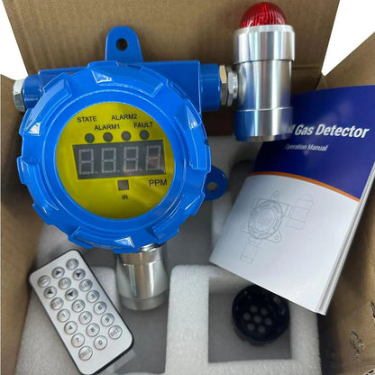 QIUSUO C6H6 Gas Detector Fixed Benzene Gas Monitor with L-alarm 10ppm H-alarm 20ppm Measuring Range 0-100ppm Single Input 4-20mA and RS485 for Detecting Gas of Metallurgical Industry and Refinery