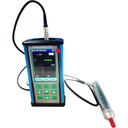 QIUSUO Ultrasonic Hardness Tester Ultrasonic Portable Hardness Tester with 10kgf Probe Maximum Roughness Test Surface Ra<15um Accuracy ±2 USB Interface ASTM-A1038 Standard 3.5-inch IPS(In-Plane Switching) Digital LCD Data Save 600 Groups Max