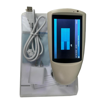 QIUSUO Multi-angle Gloss Meter Triple Angle Gloss Meter with Connect to PC Large Touch Screen Operation Measuring Area (mm) 20°:10x10 60°:9x15 85°:5x36 Measuring Range 20°:0~2000GU 60°:0~1000GU 85°:0~160GU Errors ±1.2 ± 1.2%