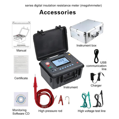 QIUSUO Digital 5KV Insulation Tester High Voltage Insulation Meter Dectector with Range 0.01MΩ-10TΩ Rated Voltage 100V 250V 500V 1000V 2500V 5000V 500 Groups Data Storage Regular price